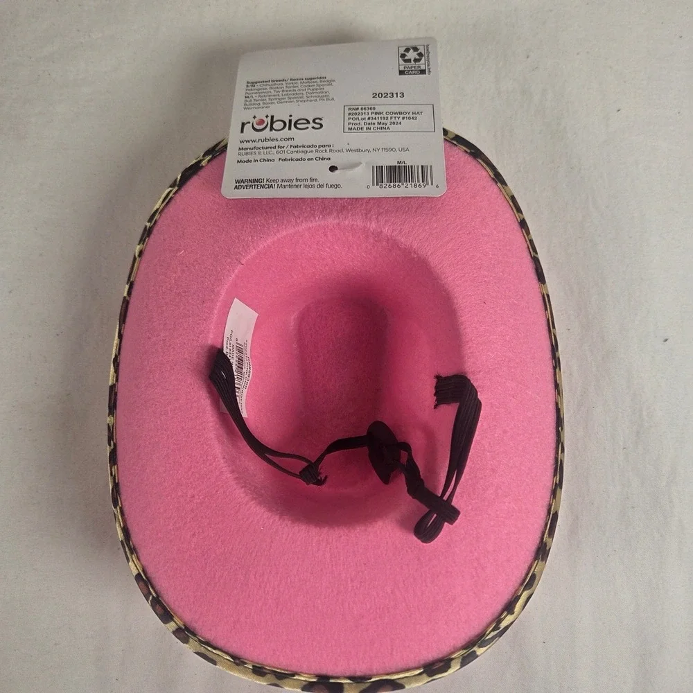 3 Rubies Pets Pink Cowboy Hat Leopard Print Star Dog Costume Accessory ML 202313